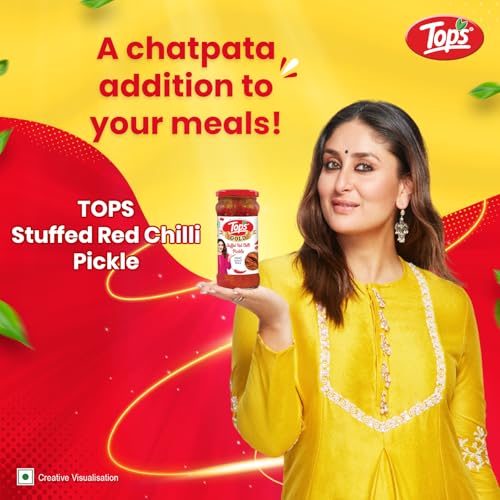 Image of TOPS Gold Stuffed Red Chilli Pickle - 375 gm Glass Bottle| Perfect blend of spicy red chillies blended in mustard oil (Pack of 3)