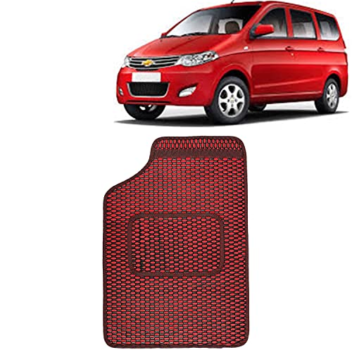 Image of Kingsway Dotted Design Car Floor Foot Mats Universal Fit for Chevrolet Enjoy, Model Year : 2013-2017, Water and Dustproof, Color Red, Set of 5 Pieces
