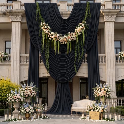 Image of 30x14ft Black Backdrop Curtains for Parties, Wrinkle Free Polyester 6 Panels Photo Backdrop Drapes 14 ft Long Back Drop Cloth for Wedding Birthday Photography Background Party