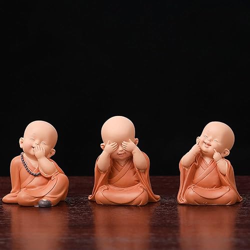 CHBDJY 3 piezas de estatua de monje bebé figura de monje de Buda creativa mini escultura de monje zen para decoración de escritorio de oficina en