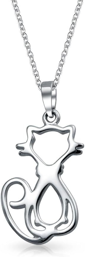 Simple Pet Lover Kitten Kitty Cat Pendant Necklace For Women For Teen 925 Sterling Silver 16 Inch