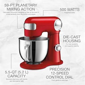 CUISINART SM 50R Precision Master 55 Qt 52L Stand Mixer Red