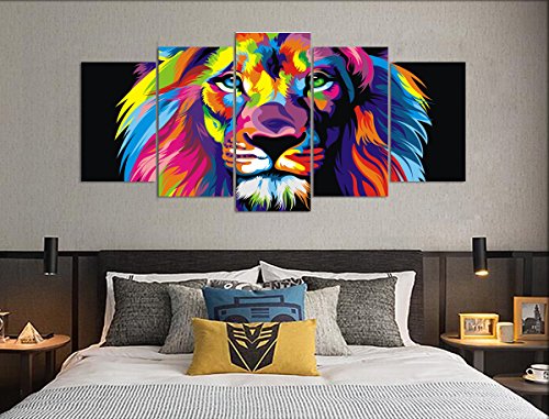 Modern Painting Canvas Wall Art Art Prints - 5 Panel Colorful Lion Art Pictures Print On Canvas Decoration Home And Bathroom Wall #TOP4