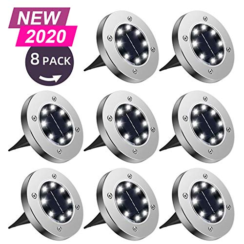 moinkerin 8 Pièces Lampe Solaire Exterieur Jardin Spots Solaires Encastrables Lumière Solaire Extérieure pour Paysage, Passerelle, Pelouse, Étapes, Terrasses, Escaliers de Cour de Clôture(8LED)
