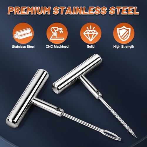 Image of Tire Repair Puncture Tool Kit Heavy Duty Stanless Steel T-Handle Tire Repair Tool-7pcs