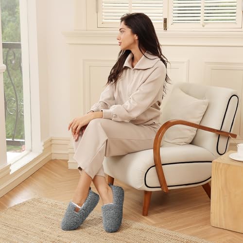 ATHMILE Fuzzy Slippers for Women House Slippers Memory Foam Curly Loafer with Polar Fleece Lining Indoor Outdoor Grey2