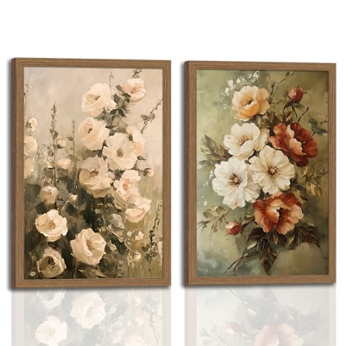 Vintage Floral Wall Art Decor Rustic Cottagecore Floral Canvas Art Prints Framed Farmhouse Country Botanical Flower Pictures Wall Decorations for Home Bedroom Living Room 12x16In Ready to Hang by OBXXKZ - Used condition - US$27.39