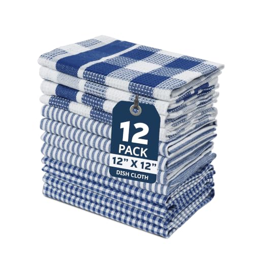Image of LANE LINEN 100% Cotton Kitchen Dish Cloths, Ultra Soft Absorbent Quick Drying Dish Towels, Multiweave Wash Cloths Dish Towel Sets, 12x12 Inches, 12 Pack - Navy