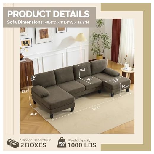 VINGLI U-Shaped Sectional Couch with Two Chaise