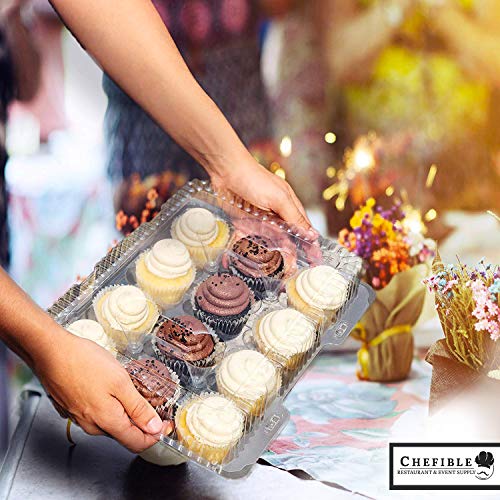 Chefible 12 Compartment Cupcake Container - Set Of 4 | Plastic Disposable, Dozen Cavity, Cupcake Carrier With Secure High Top Design #TOP1