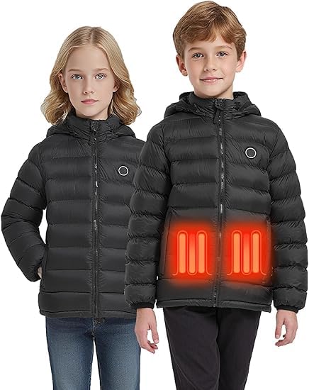 QXOOXQ Kids Heated Puffer Jacket with 6 Heating Zone for Boys and Girls (Not Included Battery).