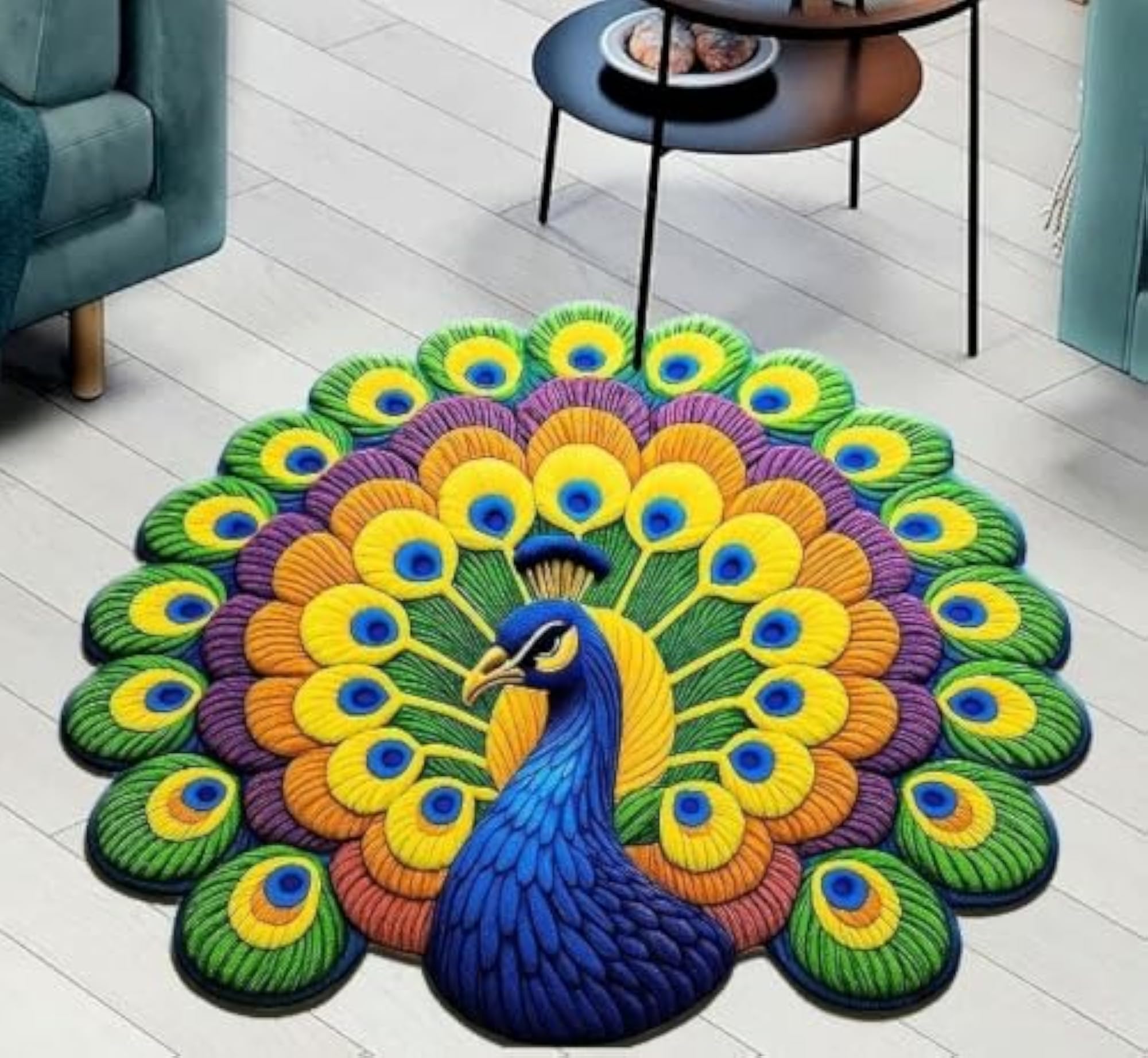3D Peacock Design Colorful Non-Slip Bathroom Mat