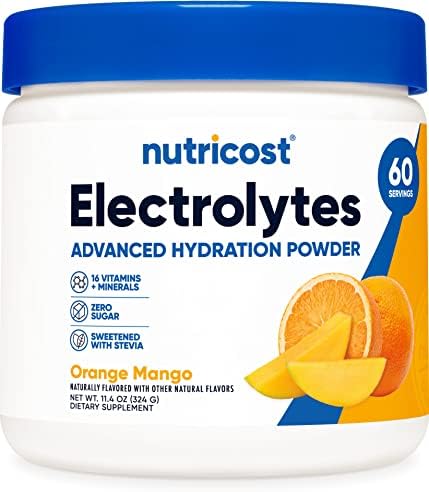 Nutricost Electrolytes Advanced Hydration Powder (Orange Mango) 60 Servings - Zero Sugar, 16 Vitamins & Minerals