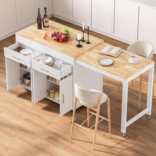 OtterOasis 78' Rolling Kitchen Island with Extendable...