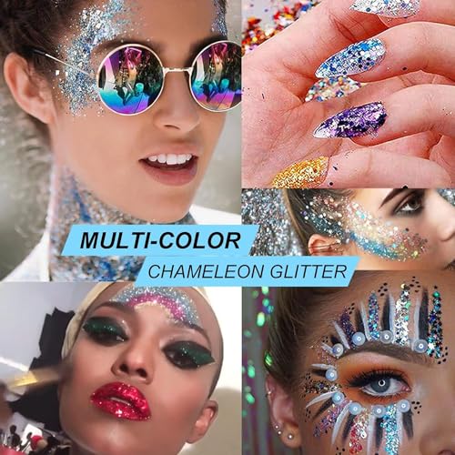 Gel holográfico com glitter corporal para rosto, corpo, unhas, super duradouro, impermeável, secagem