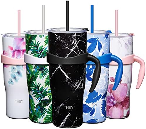 Tumbler Stainless Steel Travel Mug - THILY 780 ml Triple-Insulated Coffee Cup with 2 Lids and Straws, Reusable, Powder Coated, Splash-Proof, Keep Ice Drinks Cold, Lavender