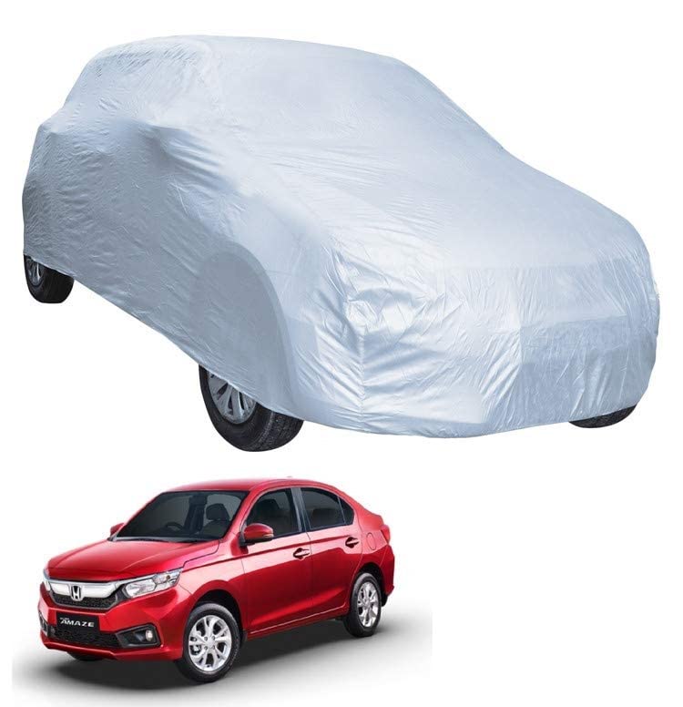 Image of Auto Hub Car Cover Compatible with Amaze (Model : 2018-Till Date) with Mirror Pocket, Water Resistant, Triple Stitched, Amaze Car Cover- Plain Silver