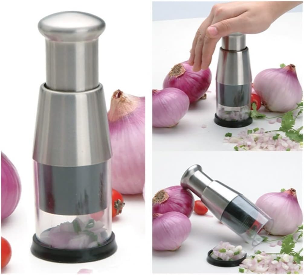 Garlic Press Manual Hand Chopper Onion Garlic Mincer Pressing Vegetable Fruit Cutter Slicer Garlic Mincer Crusher (Silver 16.2 * 7.2 * 5.1cm)