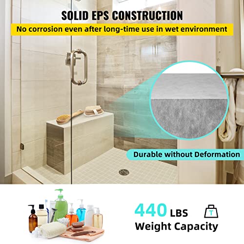 Image of VEVOR Tile Shower Seat, 47.2 inch x 16 inch x 20 inch Ready to Tile Shower Seat, Factory Waterproof & 100% Leak Proof Tileable Shower Corner Seat, 440 lbs Load-Bearing Rectangular Board Shower Bench, Grey