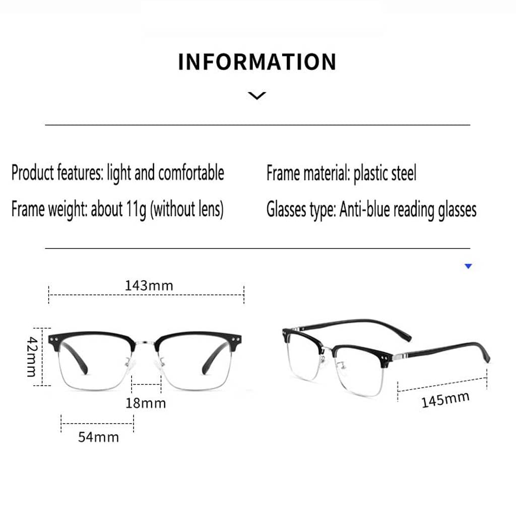 WZX HD Anti-Blue Gafas de Lectura Ultra-Light Anti-Blue Light Gafas de Mediana Edad y Ancianos Gafas de Lectura Ligeras Gafas de Metal-Hombres Gafas de luz Anti-Blue