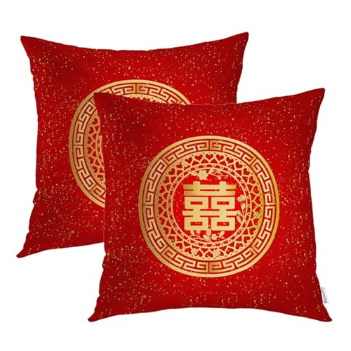Batmerry Red Round Love Hearts Decorative Pillow...