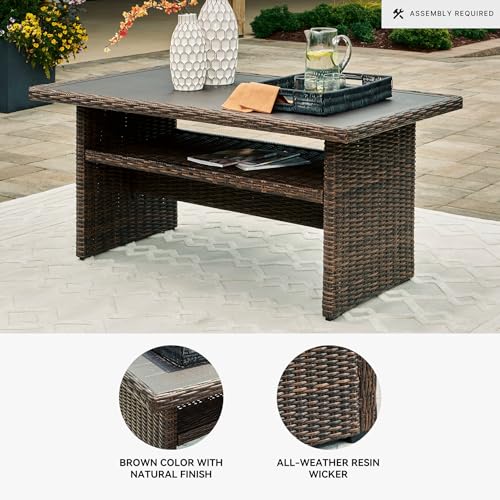 Image of Signature Design by Ashley Brook Ranch Casual Outdoor Multi-use Table with 1 Fixed Shelf, Dark Brown & Gray