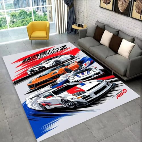 Xisnuient Alfombra de Coche Deportivo de Carreras, Suave Antideslizante Lavable Alfombra Temática de Motorsport para Dormitorio Sala de Juegos Salón Garaje (Color 4,100x200cm)