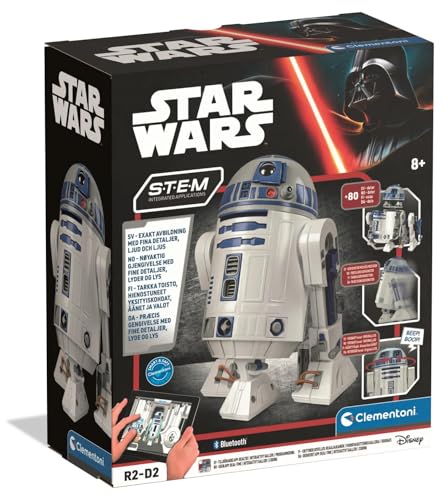 Clementoni Robot R2 D2: Robot Construido Inspirado de Star Wars con Luces LED, Sonidos y aplicación de codificación para niños 8+