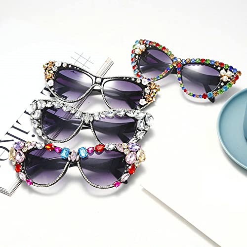 Willochra Oversized Diamond Sunglasses Women Rhinestone Cat Eye Sunglasses Vintage Men Bling Party Sunglasses Eyewear (C1) #TOP2