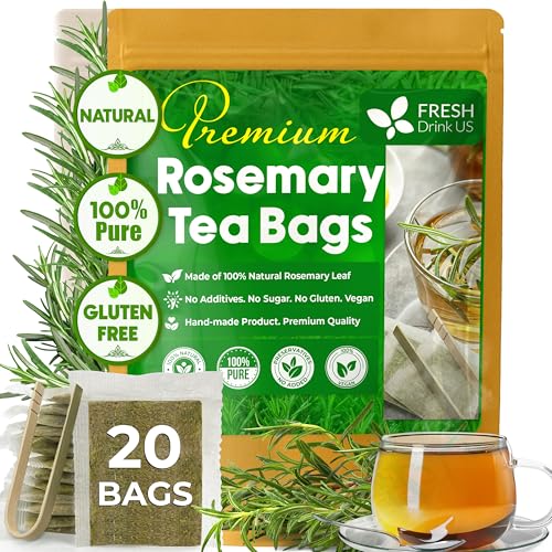 Image of FreshDrinkUS, 20 Rosemary Leaf Tea Bags, 100% Natural and Pure Rosemary Dried Leaves, Herbal Tea, No Additives, No Caffeine, No Gluten, Vegan.