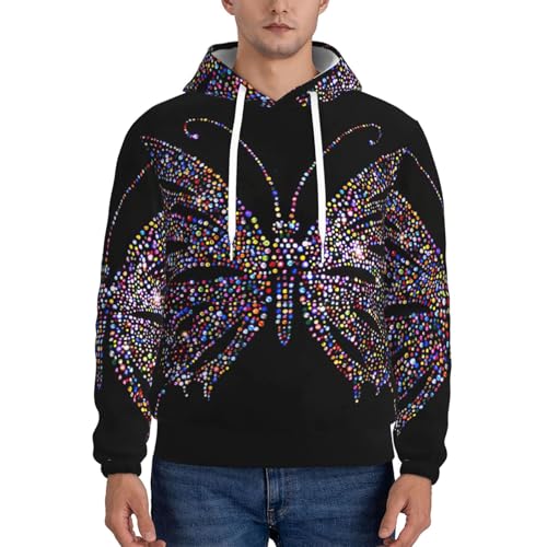 Sweat à capuche homme imprimé papillon strass pull polyester poche - 2