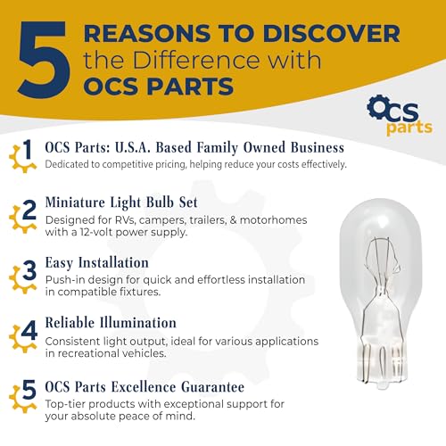 image for OCS Parts -12V Miniature Light Bulbs for RV Camper Trailers - Push-in 