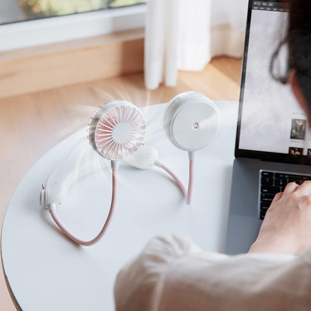 Mini Hanging Neck Fan Portable USB Rechargeable Outdoor Air Cooling Fan Hands-Free Neck Band Electric Fan Heat Sink (Color : Black) (White)
