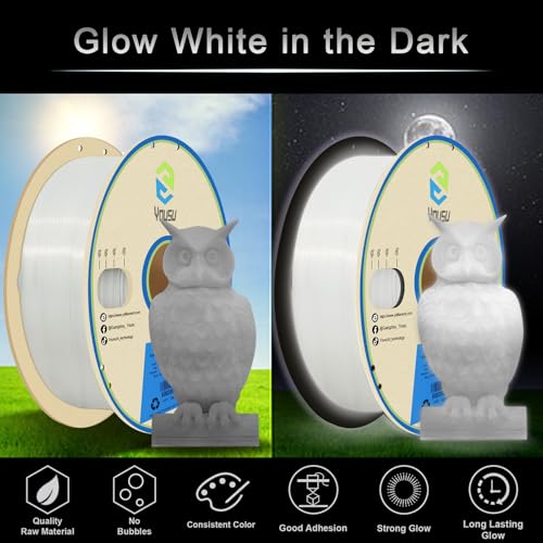 Image of YOUSU 3D Printer Filament 1.75mm PLA Filament Glow in Dark White PLA Filament 3D Printing Filament 1kg(2.2lbs) Spool.