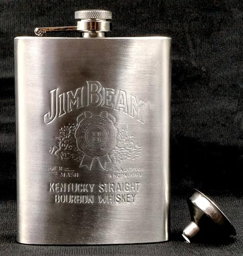 Image of JBS Stainless Steel Hip Flask with Funnel 8 Oz (236 ml) I Engraved Design Wine Whiskey Liquor Flask I Unisex Alcoholic Drinks Holder Pocket Bottle (JB Steel+Funnel)