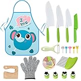 🔪【El Paquete Incluye】Recibirá 1 cuchillo infantil de madera, 1 cuchillo de cocinero, 3 cuchillos infantiles con dientes de sierra, 1 guante anticorte, 1 pelador en forma de Y, 1 cuchillo para patatas, 4 cuchillos para sándwiches, 5 tenedores para fruta y 1 delantal infantil. Una variedad de cuchillos infantiles para añadir al juego de cocina de los niños.