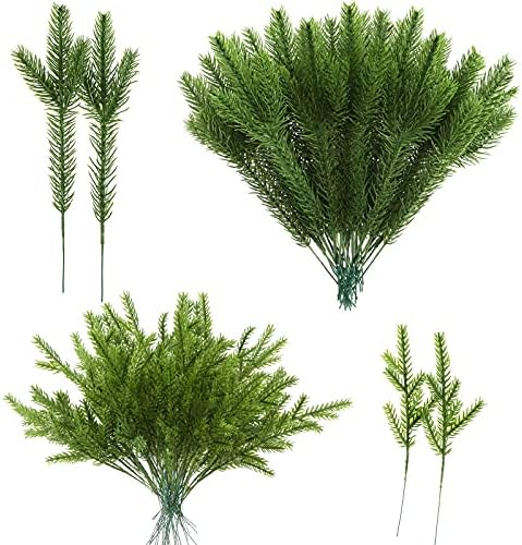 50 Pieces Artificial Pine Needles Branches Christmas Artificial Pine Branches Christmas Tree Branches Fake Greenery Pine Picks for DIY Garland Christmas Home and Party Wall Door Decor, 2 Styles