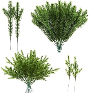 50 Pieces Artificial Pine Needles Branches Christmas Artificial Pine Branches Christmas Tree Branches Fake Greenery Pine Picks for DIY Garland Christmas Home and Party Wall Door Decor, 2 Styles