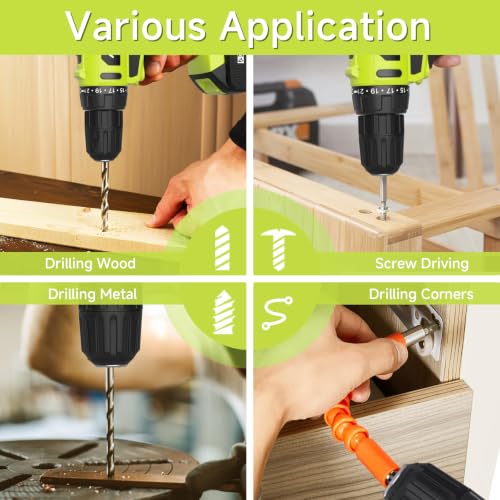 Image of PULITUO 20V Cordless Drill Set, 2 Batteries Electric Screwdriver, 30Nm Power Drill Driver, 21+1 Torque, 2 Speed, 3 /8 inchKeyless Chuck, power Drill with LED Light, Drill Driver Kit for Home (Green)