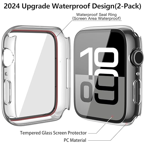 Image of Misxi [2 Pack] Waterproof Hard Case with Tempered Glass Compatible with Apple Watch Series 11 (2025) Series 10 46mm, Ultra-Thin Anti-Fall Cover for iWatch Screen Protector, Crystal Transparent