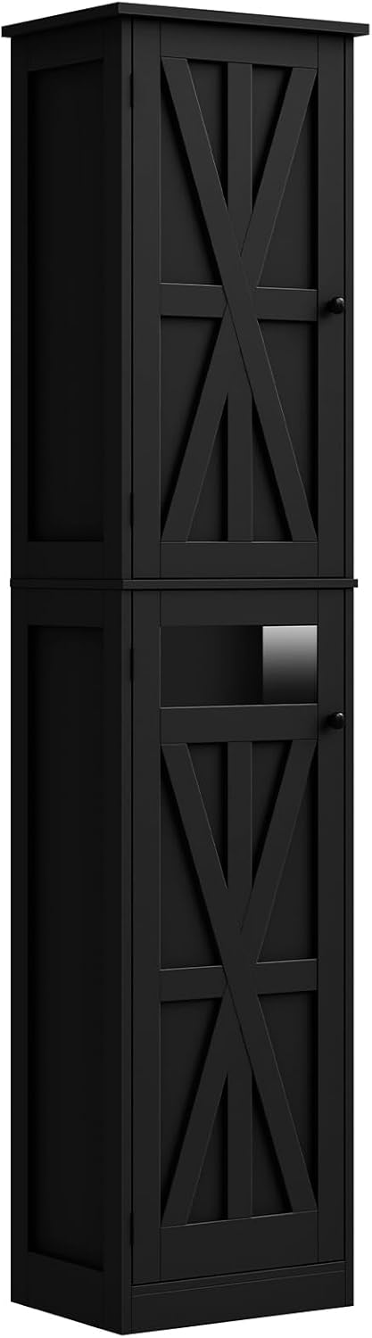Vabches Tall Bathroom Cabinet, Slim Bathroom Storage Cabinet with Adjustable Shelves and 2 Doors, Narrow Floor Storage Cabinet for Bathrooms, Kitchen, Living Room, Black