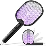 WOCVRYY Raquette-Moustique Electrique Insectes Pliable 4000V - 1800mAh 3 en 1 Suspendable...