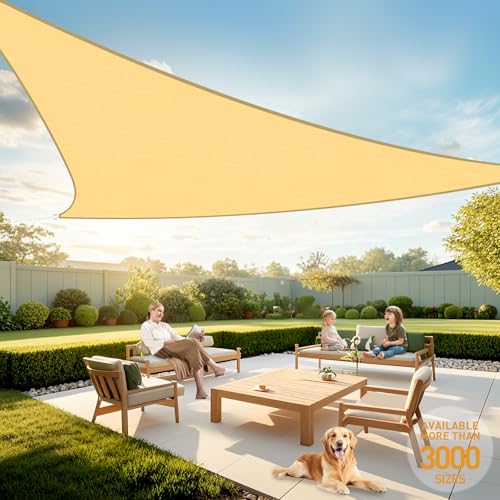 Artpuch Sun Shade Sail, 12'x12'x12' Beige Triangle, Curved Edged Commercial Grade 185GSM Permeable Outdoor Shade Cloth for Deck, Backyard, Patio (Custom Sizes Made)