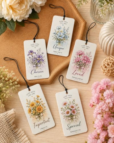 Image of Christian Car Air Fresheners 10 Pack, Bible Verse Floral Hanging Cards | 10 floral Christian hanging cards with uplifting Bible verses for cars, rearview mirrors, gifts and everyday encouragement