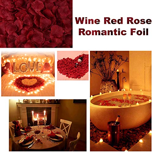 Image of 1000PCS Wine Red Fake Rose Petals for Romantic Night Romantic Festive Atmosphere Creation for Marriage Proposa Wedding Decoration Party Activities