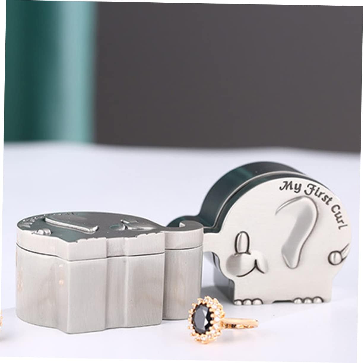 Elephant Keepsake Box for Newborns My First Curl and Tooth Storage Silver Metal Hair and Tooth Organizer for Baby Souvenirs