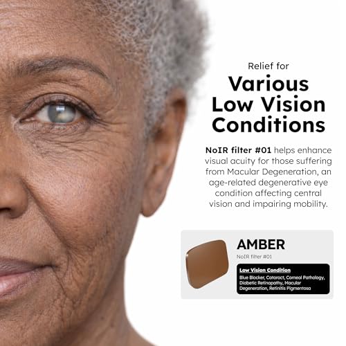 Image of NoIR Blue Blocker Low Vision Sunglasses, Lightweight Glasses with Full UV Protection for Macular Degeneration, Corneal Pathology, Retinitis Pigmentosa and Diabetic Retinopathy, 01 57