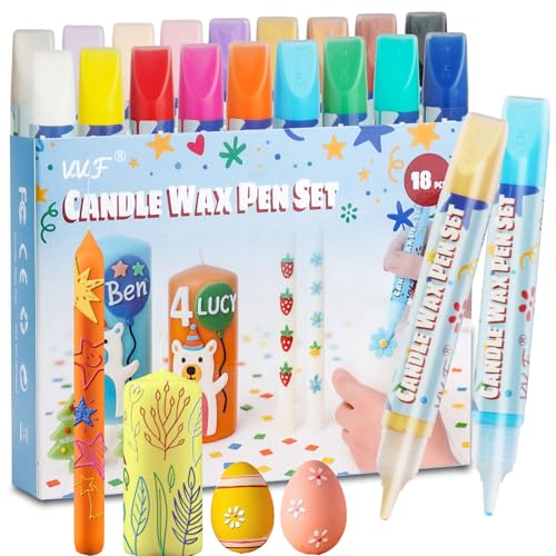 VVF Candle Painting Kit 18-Color Candle Wax Pens (3 Metallics) with Sponge & Sticker Stencils Great for Candle Making DIY Crafts Holiday Gifts & Kids Painting((10ml*18)