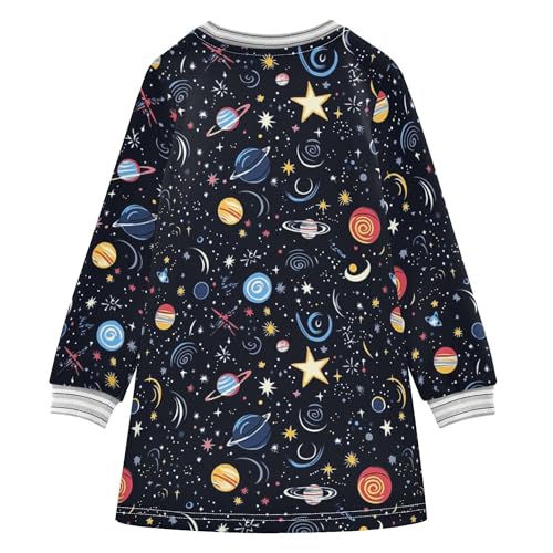 JUNZAN Space Stars Cosmic Planet Toddler Girl Long-Sleeved Dress Soft Kids Basic Dress 2T2