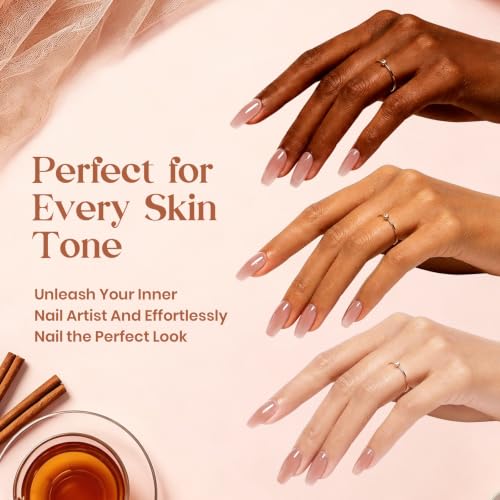 Image of Beetles Nude Gel Nail Polish - Cinnamon Black Tea 15ML Neutral Jelly Warm Nude Pink Nail Polish Base Color Nail Concealer Sheer Translucent Effect Soak Off UV French Nail Art Salon DIY Manicure Gift